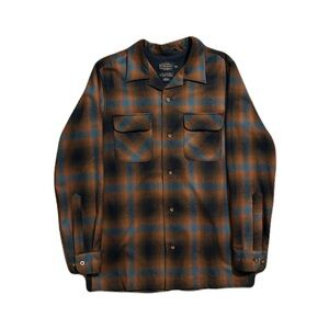 Pendleton Original Board Shirt Wool Blue Shadow Plaid Loop Collar Size M Fitted